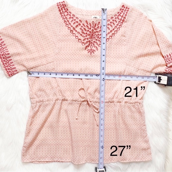 Anthropologie Embroidered Coral Peach Pastel Tie Waist Short Sleeve Kimono Top - Picture 11 of 11